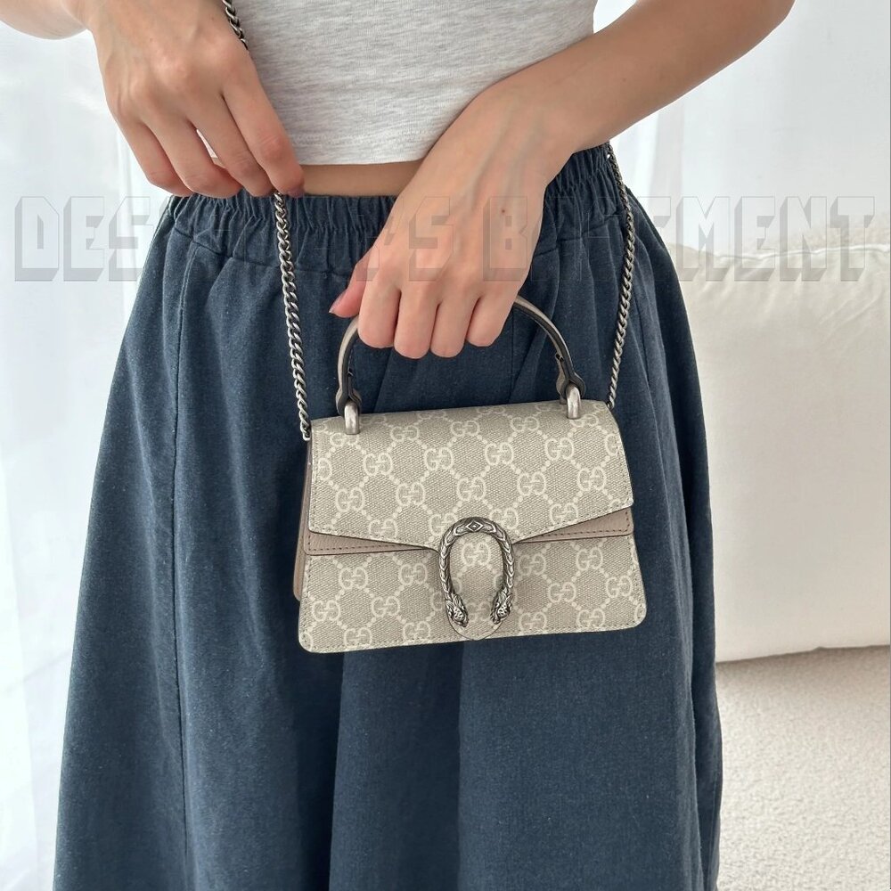GUCCI off White Beige GG Supreme canvas Mini Dionysus Top Handle chain bag NIB🎁 - Picture 10 of 11